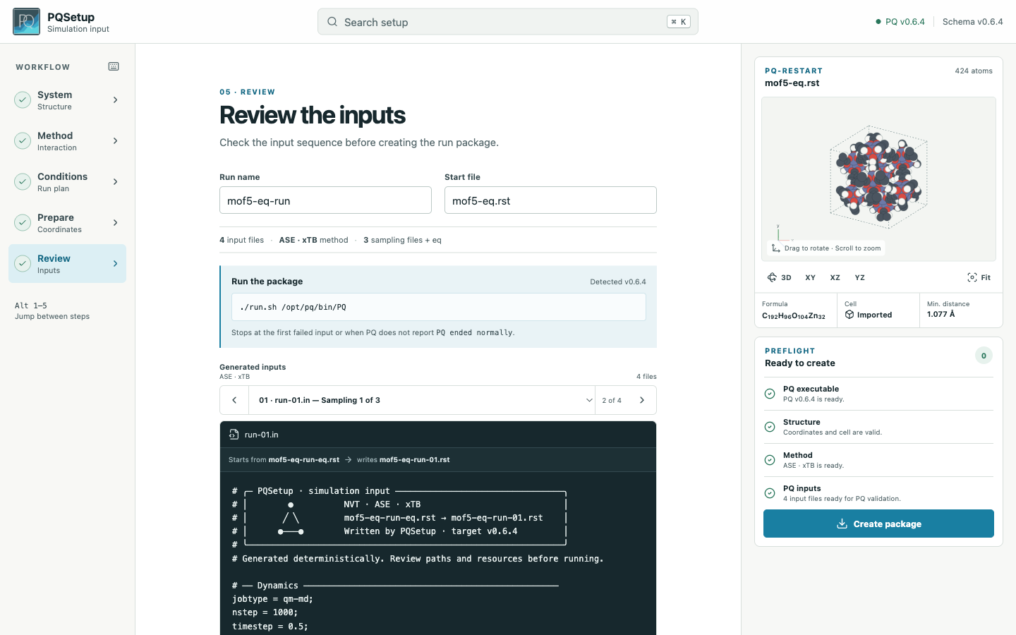 PQSetup generated input review