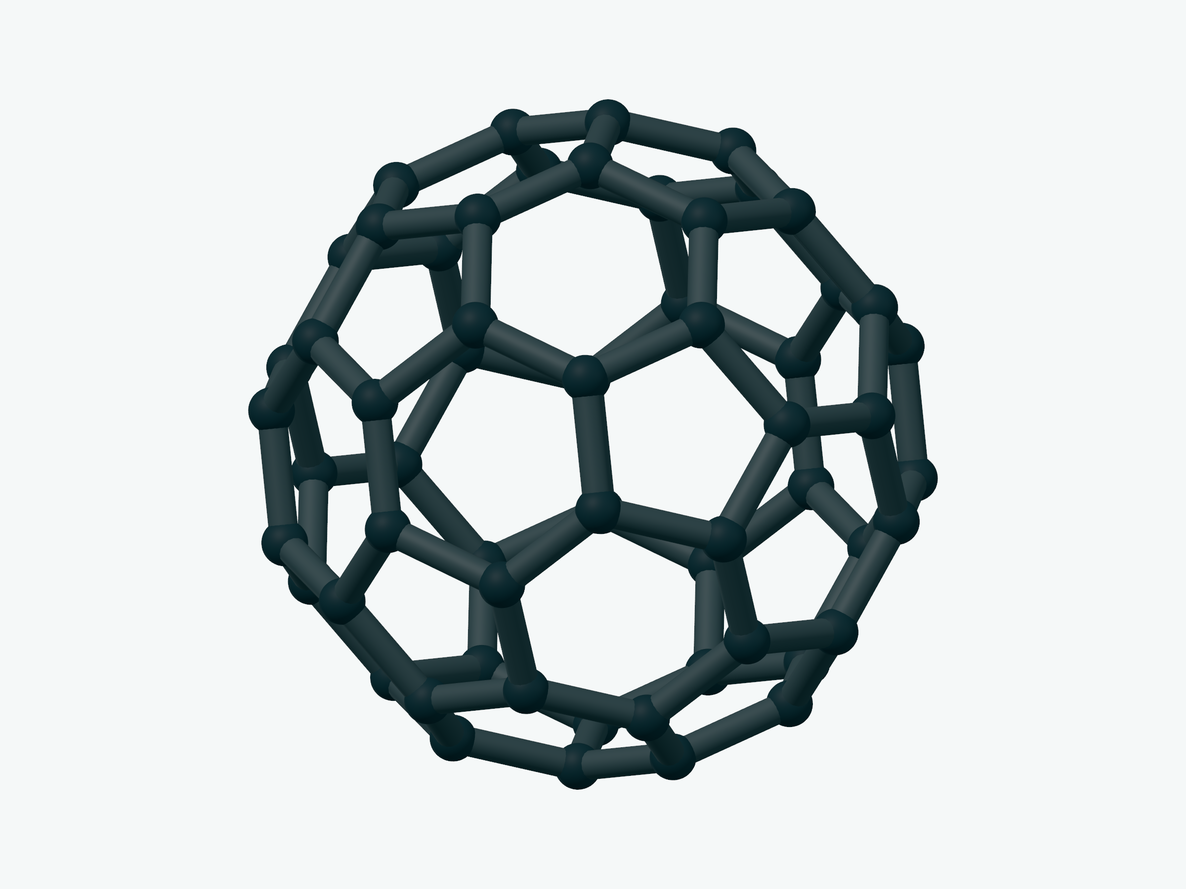 C60 fullerene rendered as a ball-and-stick molecule