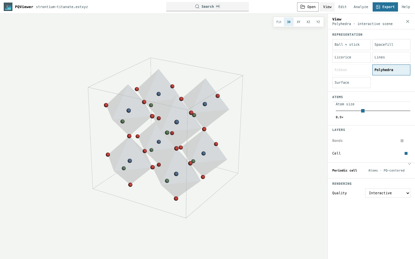SrTiO3 coordination polyhedra with the View inspector open